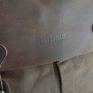 Barbour Waxed leather soft briefcase messenger bag olive brown